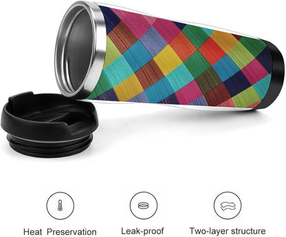 13oz Insulated Travel Coffee Mug Reusable Coffee Cup Water Bottle | Colorful Plaid Travel Mug with Leak Proof Lid Double Wall Stainless Steel Coffee Tumbler Personalized Gift