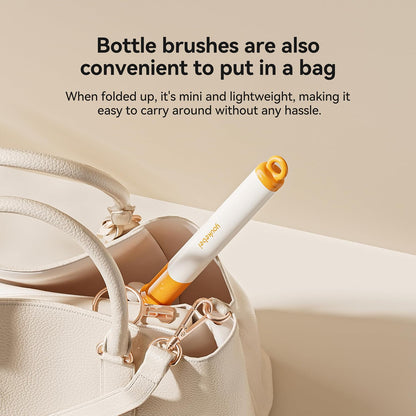 5-in-1 Bottle Cleaning Brush Set - Silicone Baby Bottle Brush Cleaner Kit with Nipple Brush, Detail Brush & Straw Brush, Portable Long Handle Bottles Scrubber Cleaning Tool （Orange）