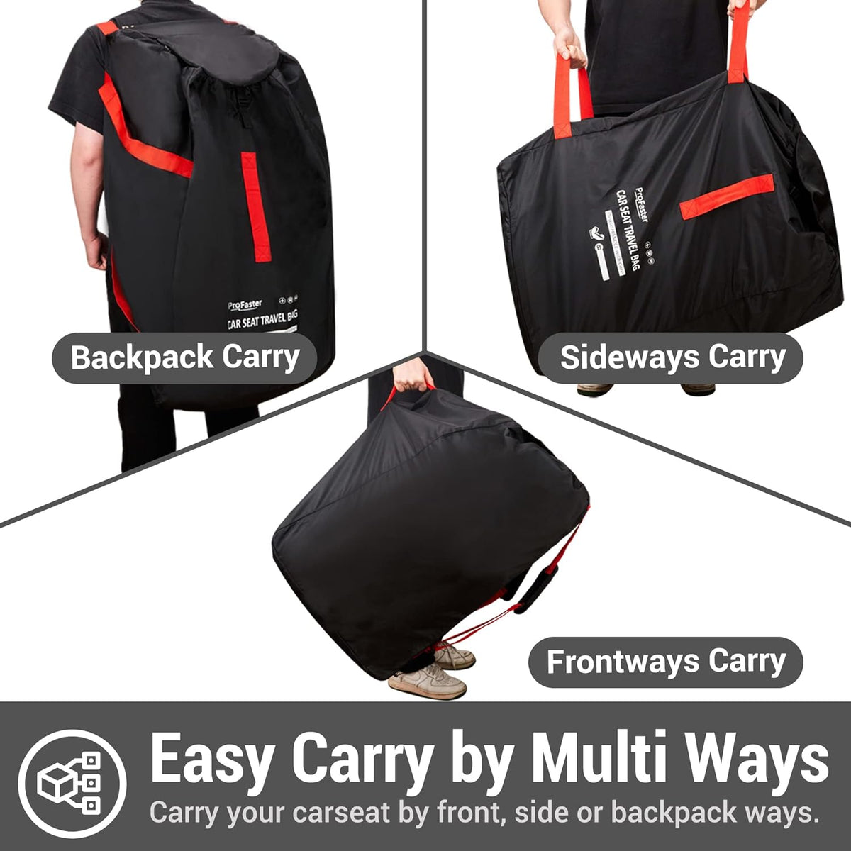 Car Seat Travel Bag Backpack for Air Travel - Karfast Universal Infant Carseat Gate Check Bag Cover for Airplane, Foldable with Pouch, Black