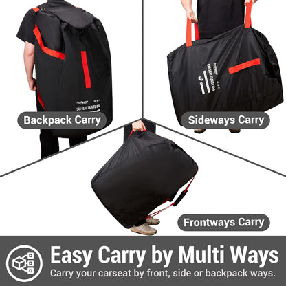 Car Seat Travel Bag Backpack for Air Travel - Karfast Universal Infant Carseat Gate Check Bag Cover for Airplane, Foldable with Pouch, Black