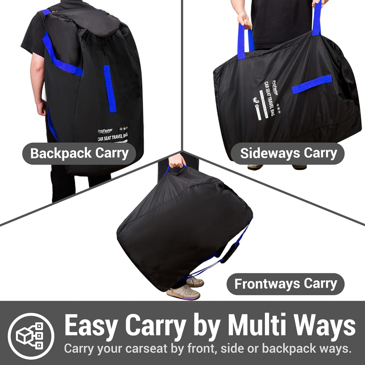 Car Seat Travel Bag Backpack for Air Travel - Karfast Universal Infant Carseat Gate Check Bag Cover for Airplane, Foldable with Pouch, Black