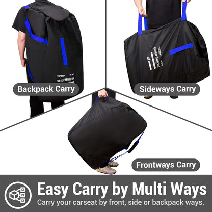 Car Seat Travel Bag Backpack for Air Travel - Karfast Universal Infant Carseat Gate Check Bag Cover for Airplane, Foldable with Pouch, Black