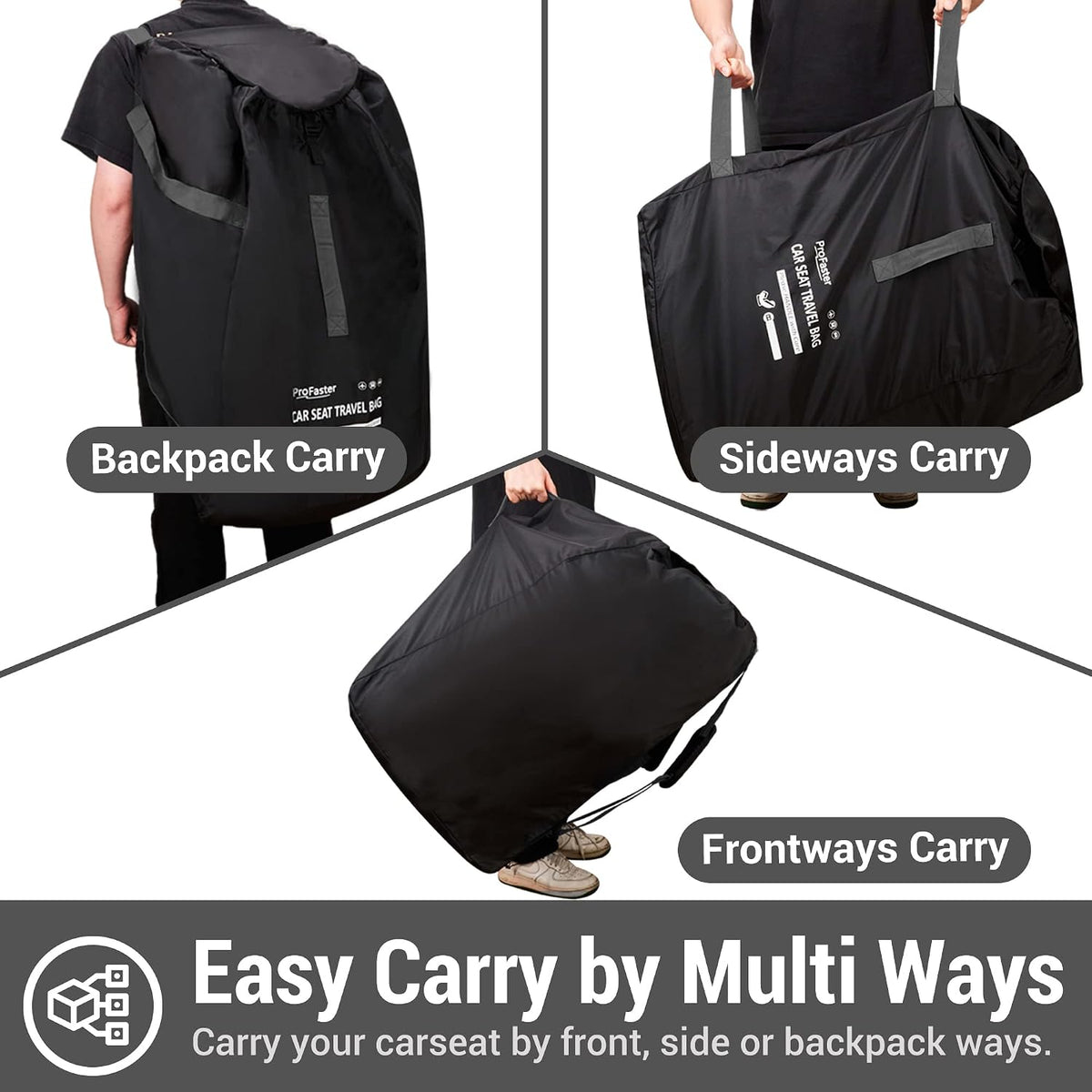 Car Seat Travel Bag Backpack for Air Travel - Karfast Universal Infant Carseat Gate Check Bag Cover for Airplane, Foldable with Pouch, Black