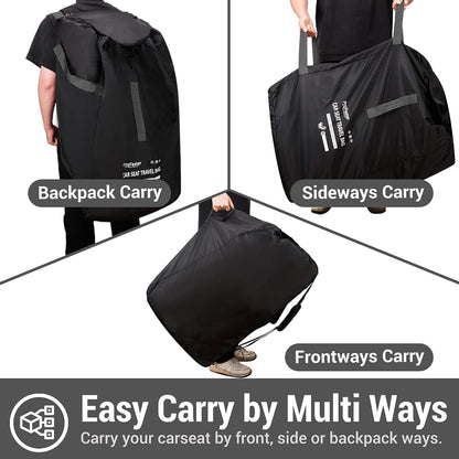 Car Seat Travel Bag Backpack for Air Travel - Karfast Universal Infant Carseat Gate Check Bag Cover for Airplane, Foldable with Pouch, Black