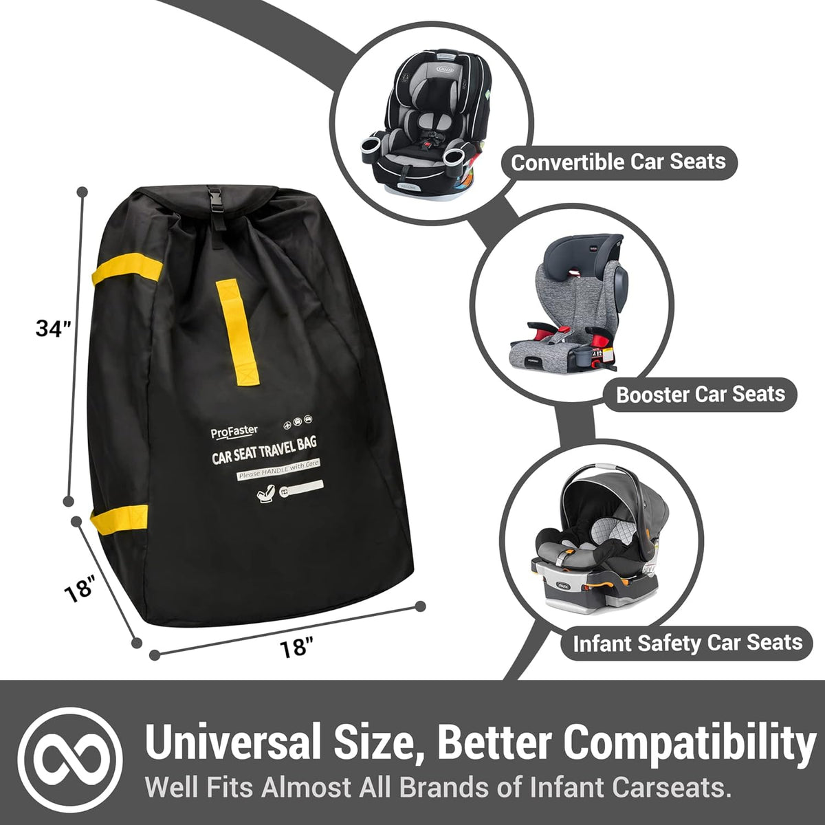 Car Seat Travel Bag Backpack for Air Travel - Karfast Universal Infant Carseat Gate Check Bag Cover for Airplane, Foldable with Pouch, Black