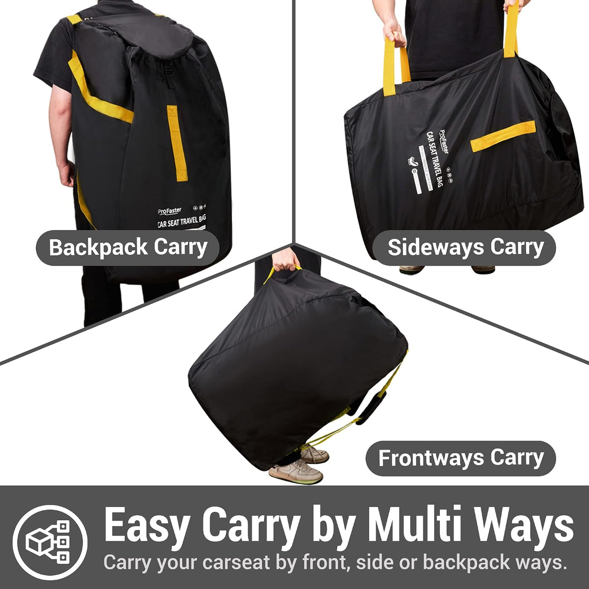 Car Seat Travel Bag Backpack for Air Travel - Karfast Universal Infant Carseat Gate Check Bag Cover for Airplane, Foldable with Pouch, Black
