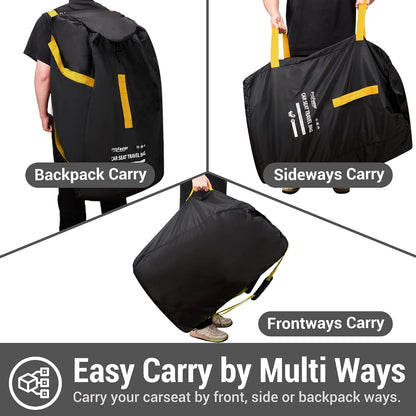 Car Seat Travel Bag Backpack for Air Travel - Karfast Universal Infant Carseat Gate Check Bag Cover for Airplane, Foldable with Pouch, Black