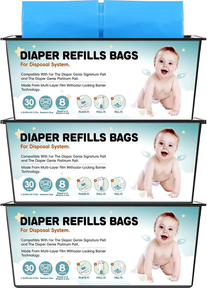 90 Bags Diaper Pail Refills Bags Compatible with Genie Easy Roll Signature and Platinum Diaper Pails | 7-Layer,Odor Barrier Technology| Holds Up to 4330 Newborn Diapers