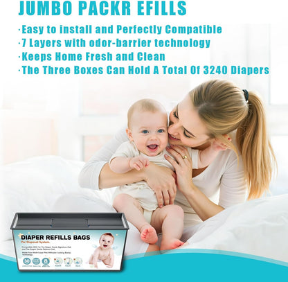 90 Bags Diaper Pail Refills Bags Compatible with Genie Easy Roll Signature and Platinum Diaper Pails | 7-Layer,Odor Barrier Technology| Holds Up to 4330 Newborn Diapers
