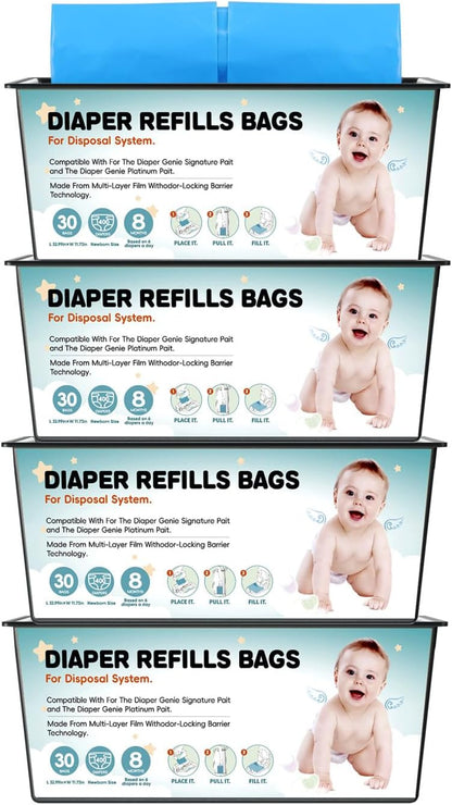 90 Bags Diaper Pail Refills Bags Compatible with Genie Easy Roll Signature and Platinum Diaper Pails | 7-Layer,Odor Barrier Technology| Holds Up to 4330 Newborn Diapers