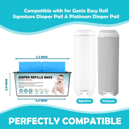 90 Bags Diaper Pail Refills Bags Compatible with Genie Easy Roll Signature and Platinum Diaper Pails | 7-Layer,Odor Barrier Technology| Holds Up to 4330 Newborn Diapers