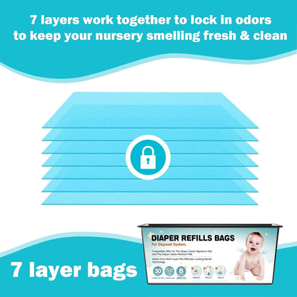 90 Bags Diaper Pail Refills Bags Compatible with Genie Easy Roll Signature and Platinum Diaper Pails | 7-Layer,Odor Barrier Technology| Holds Up to 4330 Newborn Diapers