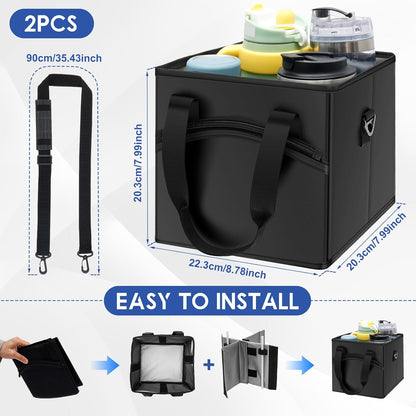 Insulated 4-Cup Drink Carrier Bag with Shoulder Strap & Adjustable Dividers - Spill-Proof Collapsible Beverage Tote for Travel, Coffee Runs & Food Delivery, Black