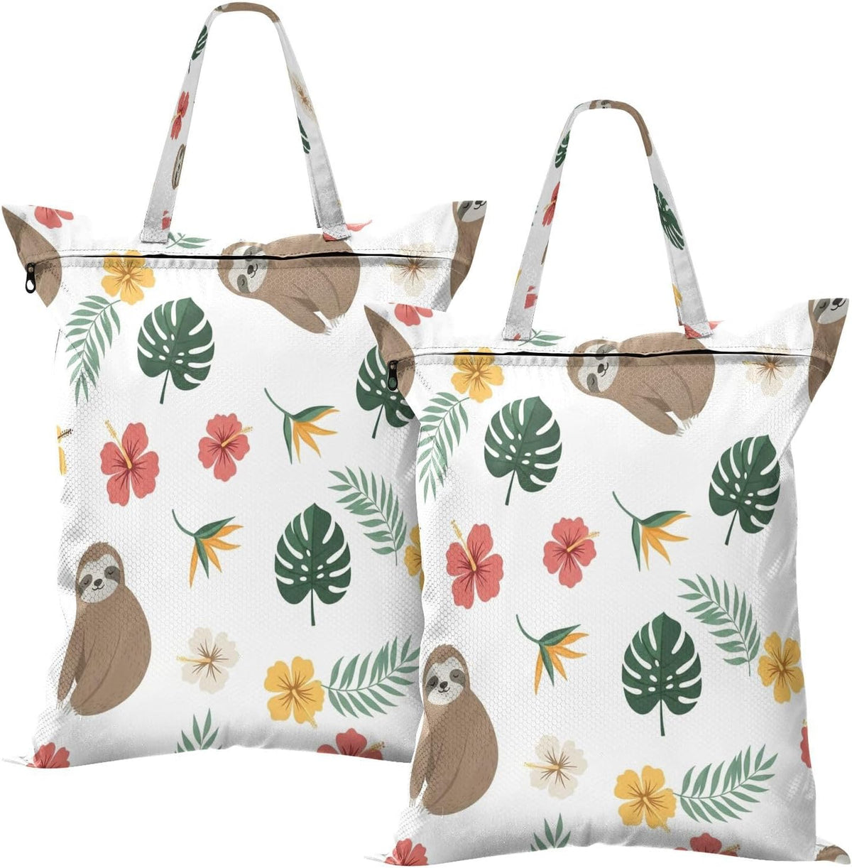 Sloths Flowers Waterproof Travel Laundry Bag Easy Care 2 Count