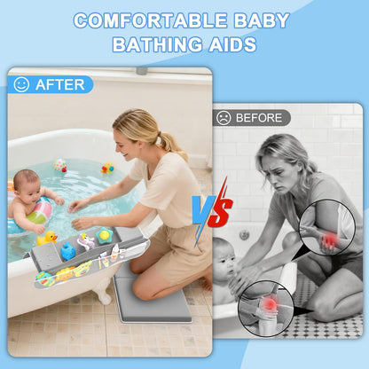Bath Kneeler and Elbow Rest Pad Set, Non-Slip Memory Foam Kneeling Pad & Silicone Arm Cushion with Toys Organizer, Easy Clean & Quick Dry Pad for Parents at Baby Bath Time