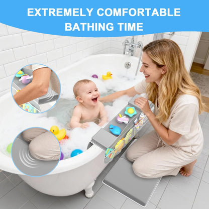 Bath Kneeler and Elbow Rest Pad Set, Non-Slip Memory Foam Kneeling Pad & Silicone Arm Cushion with Toys Organizer, Easy Clean & Quick Dry Pad for Parents at Baby Bath Time