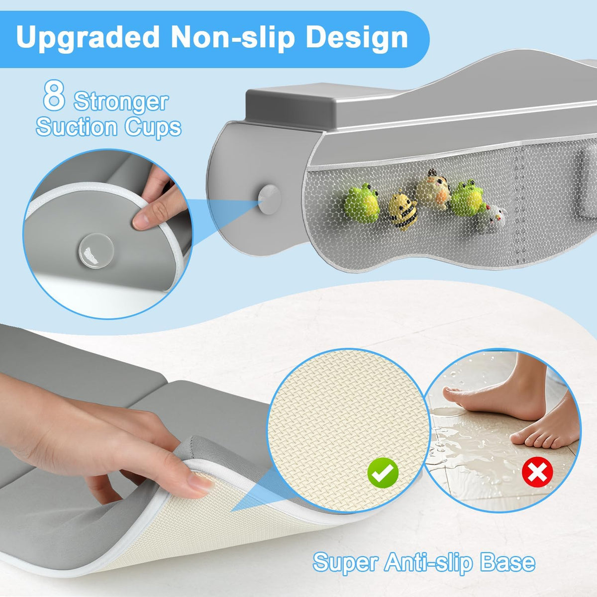 Bath Kneeler and Elbow Rest Pad Set, Non-Slip Memory Foam Kneeling Pad & Silicone Arm Cushion with Toys Organizer, Easy Clean & Quick Dry Pad for Parents at Baby Bath Time