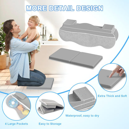 Bath Kneeler and Elbow Rest Pad Set, Non-Slip Memory Foam Kneeling Pad & Silicone Arm Cushion with Toys Organizer, Easy Clean & Quick Dry Pad for Parents at Baby Bath Time