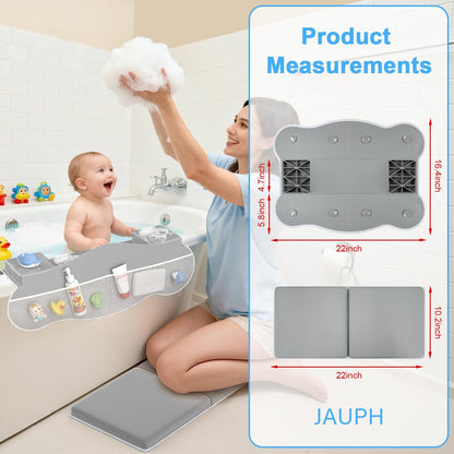 Bath Kneeler and Elbow Rest Pad Set, Non-Slip Memory Foam Kneeling Pad & Silicone Arm Cushion with Toys Organizer, Easy Clean & Quick Dry Pad for Parents at Baby Bath Time