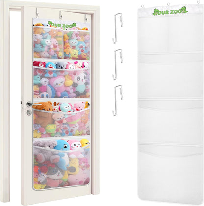 Over Door Stuffed Animal Toy Storage with 5 Pockets, White, 1 Pack