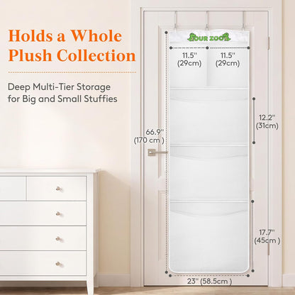 Over Door Stuffed Animal Toy Storage with 5 Pockets, White, 1 Pack