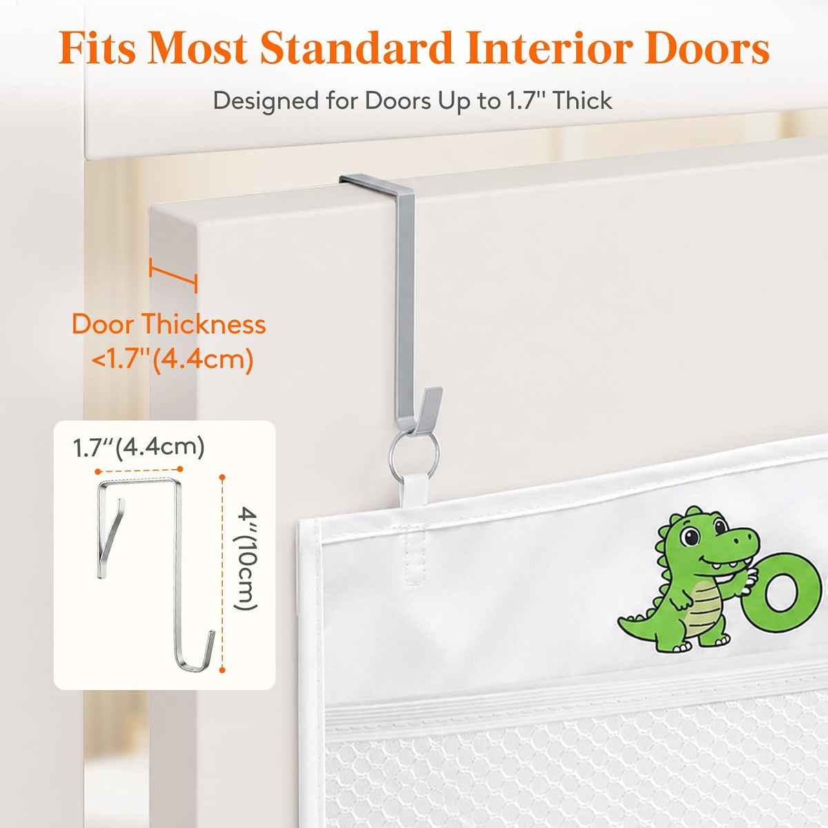 Over Door Stuffed Animal Toy Storage with 5 Pockets, White, 1 Pack