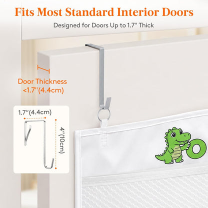 Over Door Stuffed Animal Toy Storage with 5 Pockets, White, 1 Pack