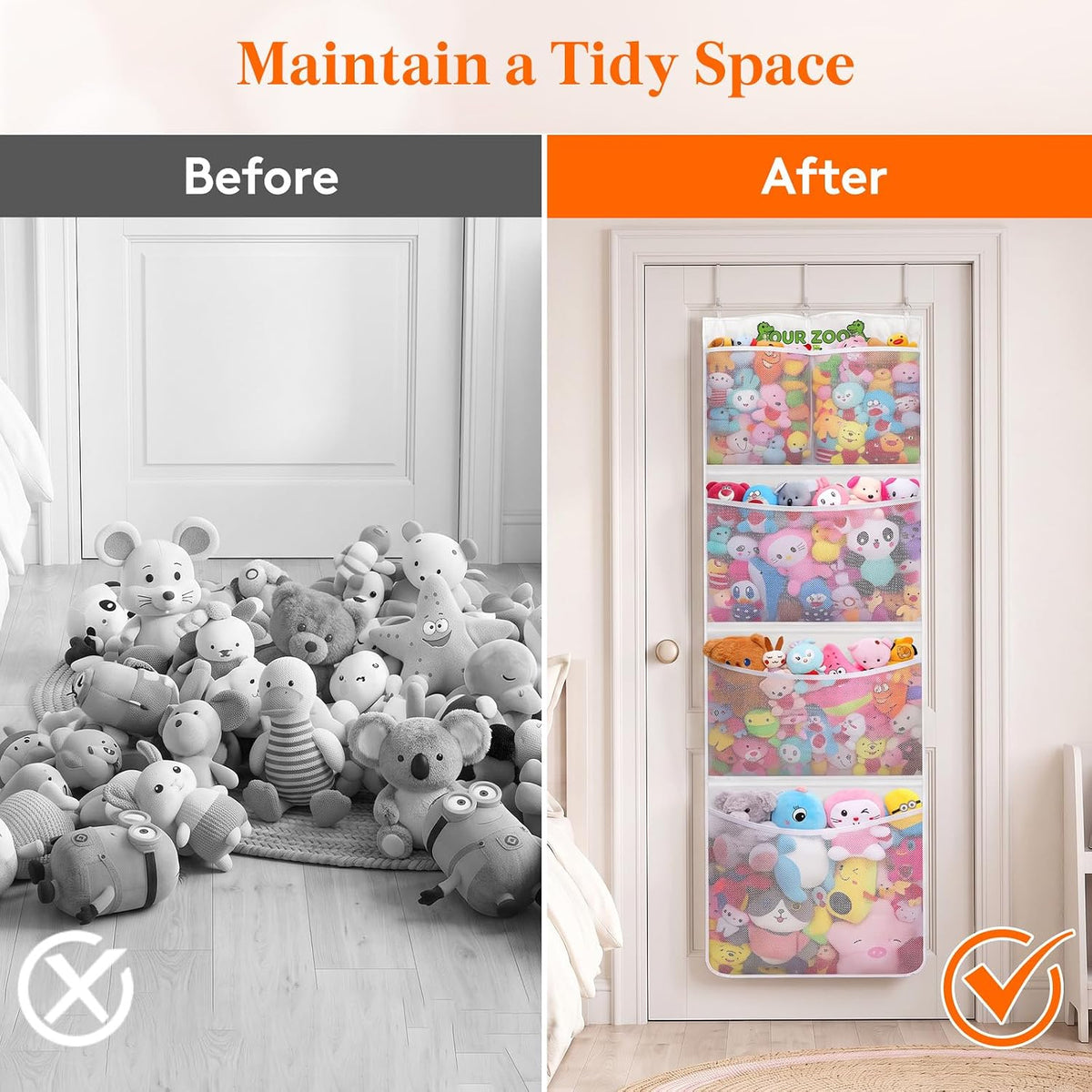 Over Door Stuffed Animal Toy Storage with 5 Pockets, White, 1 Pack