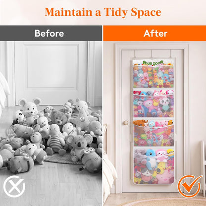 Over Door Stuffed Animal Toy Storage with 5 Pockets, White, 1 Pack