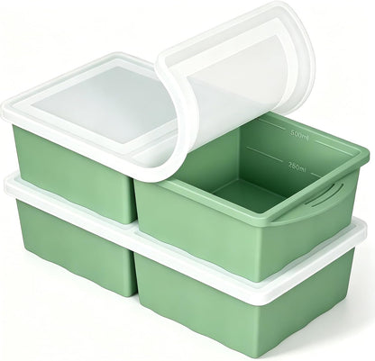2 Pack 2-Cup Silicone Freezer Tray with Lid - Food Grade Soup Portion Molds with Fill Lines, Stackable for Meal Prep, Broth, Sauce & Leftovers