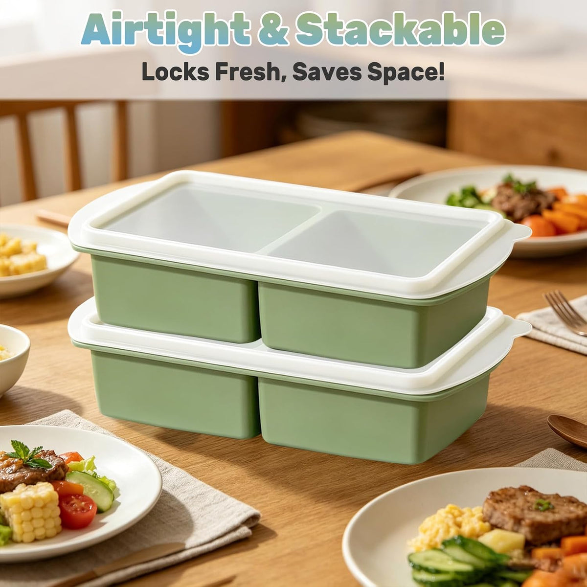 2 Pack 2-Cup Silicone Freezer Tray with Lid - Food Grade Soup Portion Molds with Fill Lines, Stackable for Meal Prep, Broth, Sauce & Leftovers