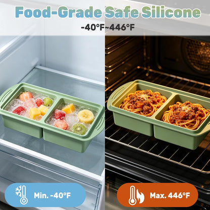 2 Pack 2-Cup Silicone Freezer Tray with Lid - Food Grade Soup Portion Molds with Fill Lines, Stackable for Meal Prep, Broth, Sauce & Leftovers