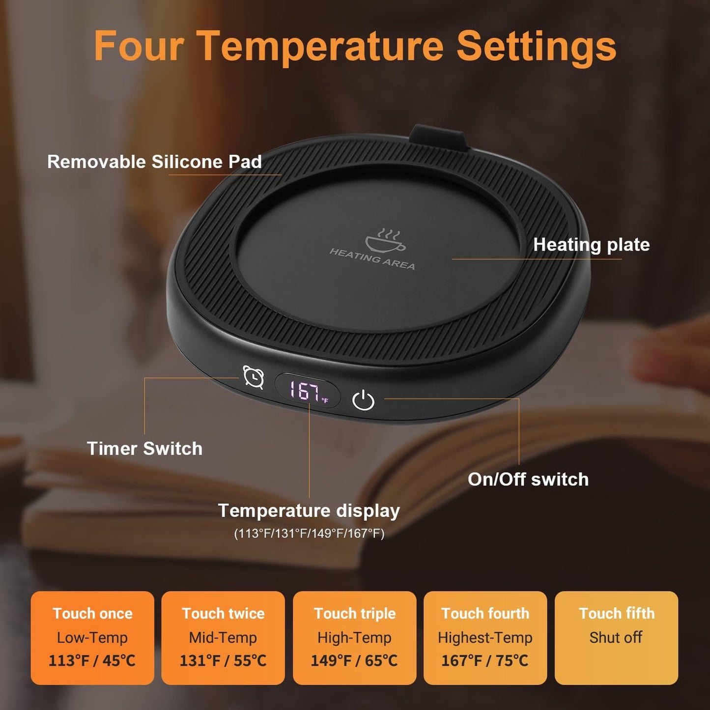 Coffee Mug Warmer & You are Awesome Mug Set, Electric Cup Warmer for Desk | Beverage Warmer Plate for Coffee,Tea,4 Temperature Setting,8-Hours Auto Shut Off,14oz Mug with Spoon & Lid Included