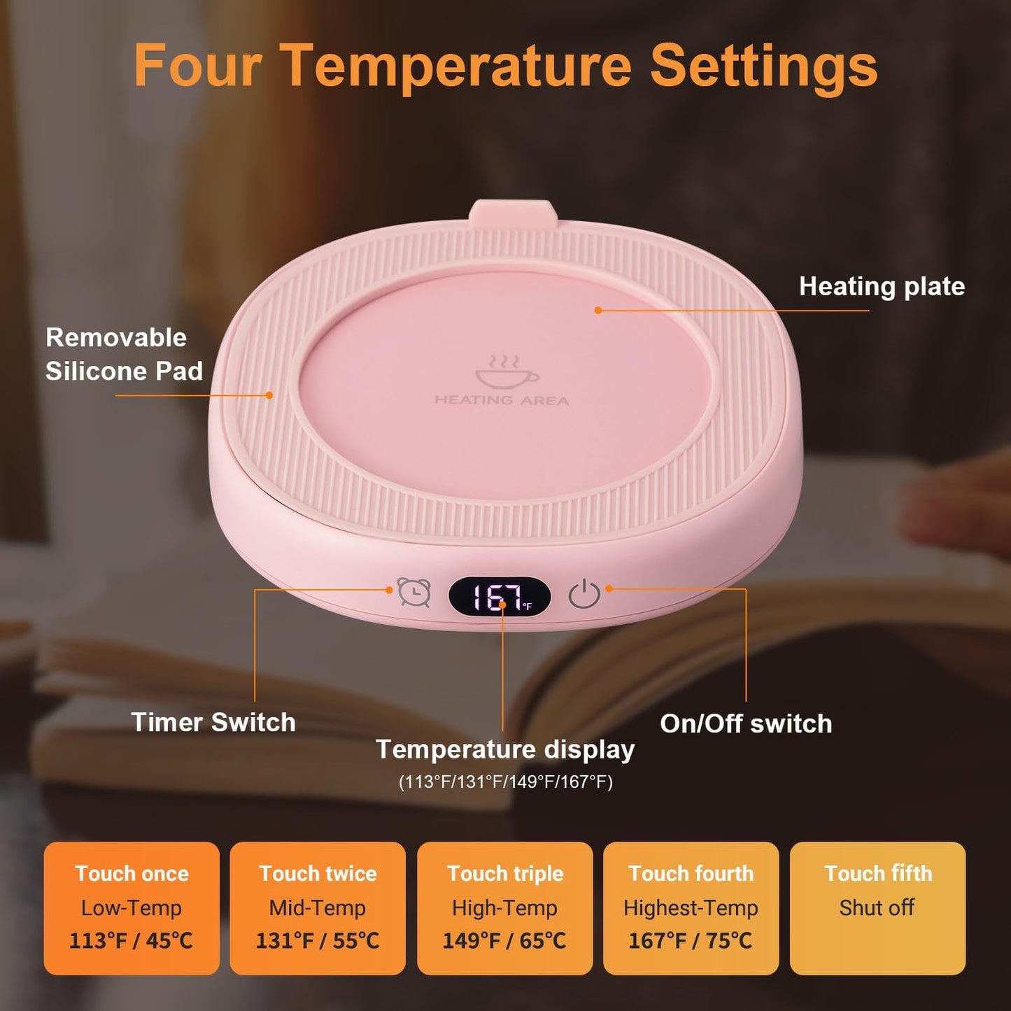 Coffee Mug Warmer & You are Awesome Mug Set, Electric Cup Warmer for Desk | Beverage Warmer Plate for Coffee,Tea,4 Temperature Setting,8-Hours Auto Shut Off,14oz Mug with Spoon & Lid Included