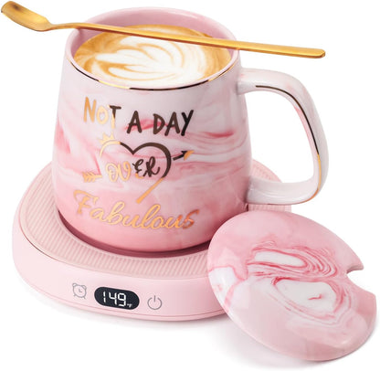 Coffee Mug Warmer & You are Awesome Mug Set, Electric Cup Warmer for Desk | Beverage Warmer Plate for Coffee,Tea,4 Temperature Setting,8-Hours Auto Shut Off,14oz Mug with Spoon & Lid Included