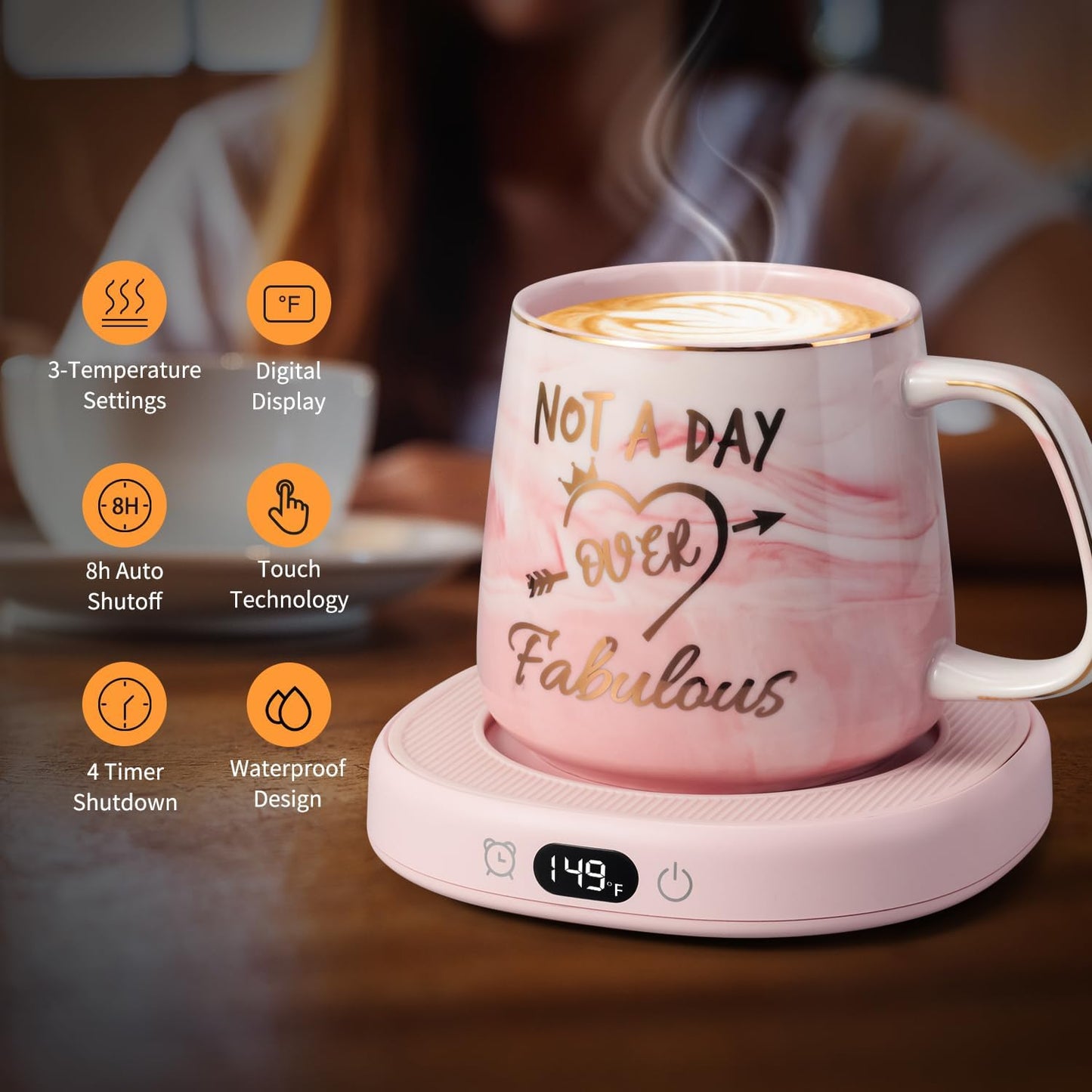 Coffee Mug Warmer & You are Awesome Mug Set, Electric Cup Warmer for Desk | Beverage Warmer Plate for Coffee,Tea,4 Temperature Setting,8-Hours Auto Shut Off,14oz Mug with Spoon & Lid Included