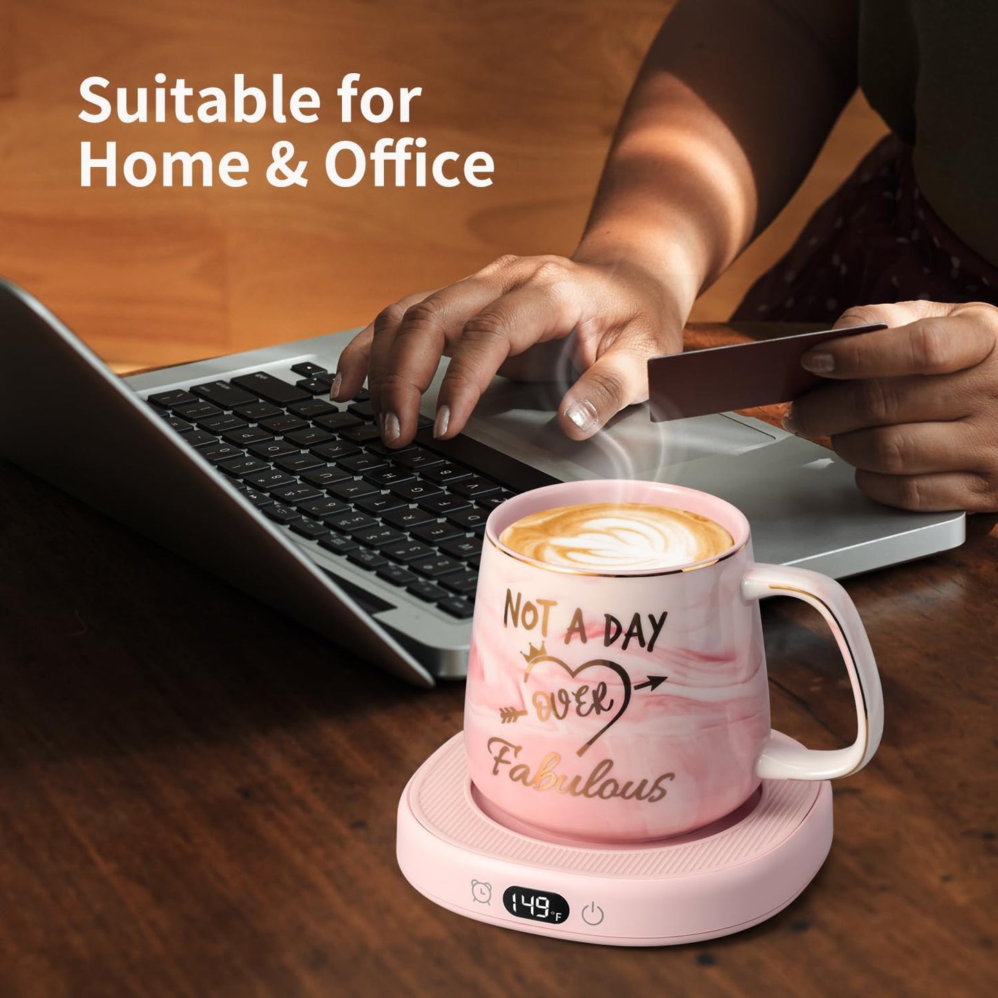 Coffee Mug Warmer & You are Awesome Mug Set, Electric Cup Warmer for Desk | Beverage Warmer Plate for Coffee,Tea,4 Temperature Setting,8-Hours Auto Shut Off,14oz Mug with Spoon & Lid Included