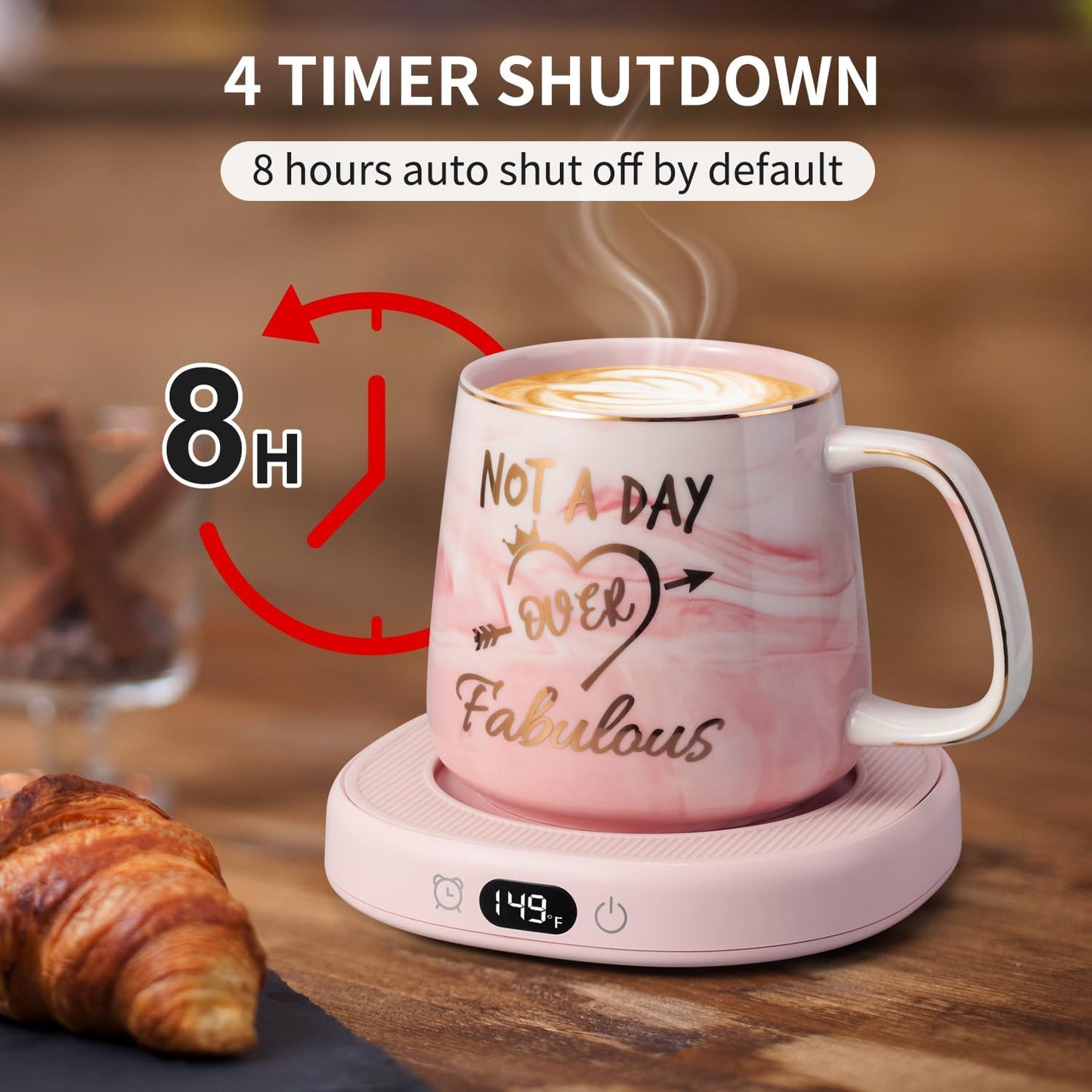 Coffee Mug Warmer & You are Awesome Mug Set, Electric Cup Warmer for Desk | Beverage Warmer Plate for Coffee,Tea,4 Temperature Setting,8-Hours Auto Shut Off,14oz Mug with Spoon & Lid Included