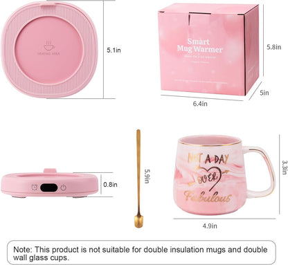 Coffee Mug Warmer & You are Awesome Mug Set, Electric Cup Warmer for Desk | Beverage Warmer Plate for Coffee,Tea,4 Temperature Setting,8-Hours Auto Shut Off,14oz Mug with Spoon & Lid Included