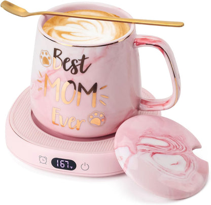 Coffee Mug Warmer & You are Awesome Mug Set, Electric Cup Warmer for Desk | Beverage Warmer Plate for Coffee,Tea,4 Temperature Setting,8-Hours Auto Shut Off,14oz Mug with Spoon & Lid Included