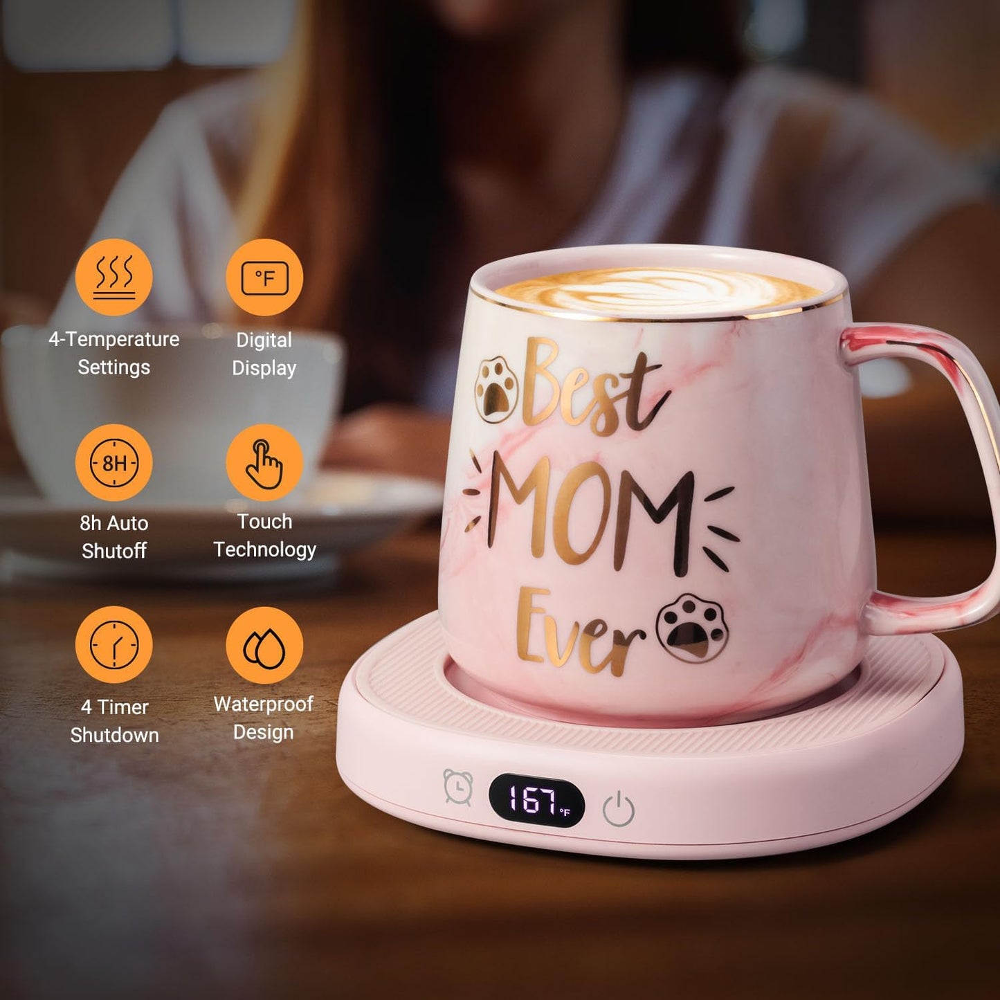 Coffee Mug Warmer & You are Awesome Mug Set, Electric Cup Warmer for Desk | Beverage Warmer Plate for Coffee,Tea,4 Temperature Setting,8-Hours Auto Shut Off,14oz Mug with Spoon & Lid Included