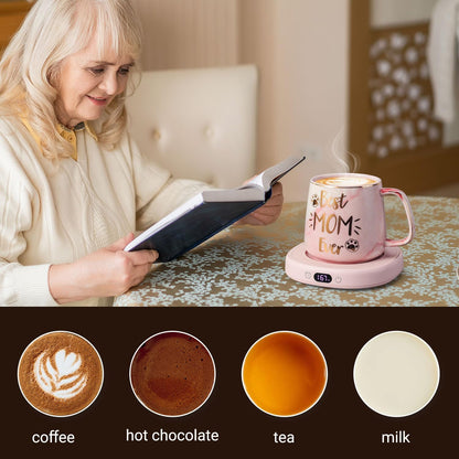 Coffee Mug Warmer & You are Awesome Mug Set, Electric Cup Warmer for Desk | Beverage Warmer Plate for Coffee,Tea,4 Temperature Setting,8-Hours Auto Shut Off,14oz Mug with Spoon & Lid Included
