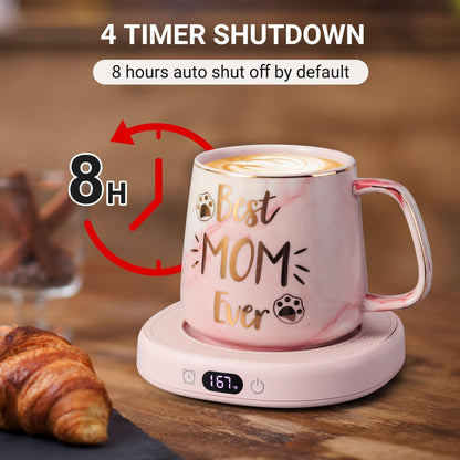 Coffee Mug Warmer & You are Awesome Mug Set, Electric Cup Warmer for Desk | Beverage Warmer Plate for Coffee,Tea,4 Temperature Setting,8-Hours Auto Shut Off,14oz Mug with Spoon & Lid Included