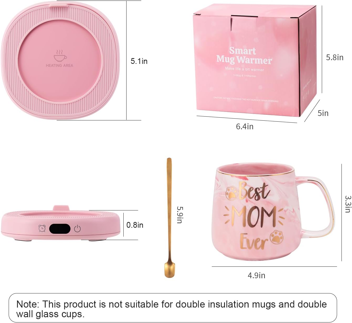Coffee Mug Warmer & You are Awesome Mug Set, Electric Cup Warmer for Desk | Beverage Warmer Plate for Coffee,Tea,4 Temperature Setting,8-Hours Auto Shut Off,14oz Mug with Spoon & Lid Included