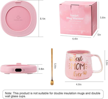 Coffee Mug Warmer & You are Awesome Mug Set, Electric Cup Warmer for Desk | Beverage Warmer Plate for Coffee,Tea,4 Temperature Setting,8-Hours Auto Shut Off,14oz Mug with Spoon & Lid Included
