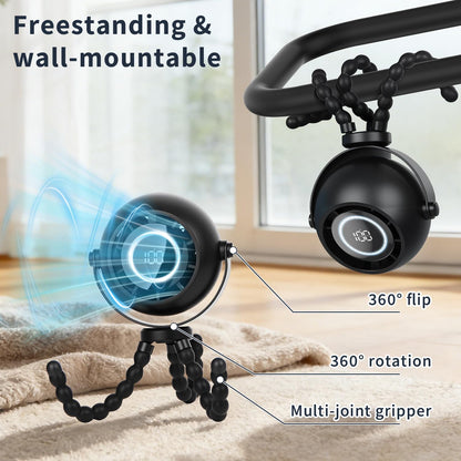 360° Rotatable Stroller Fan with LED Display & Night Light, Octopus Flexible Tripod Portable Fan, Multi-Angle Manual Adjustment 4000mAh Rechargeable Quiet for Camping, Office, Desk, Gym(Black)