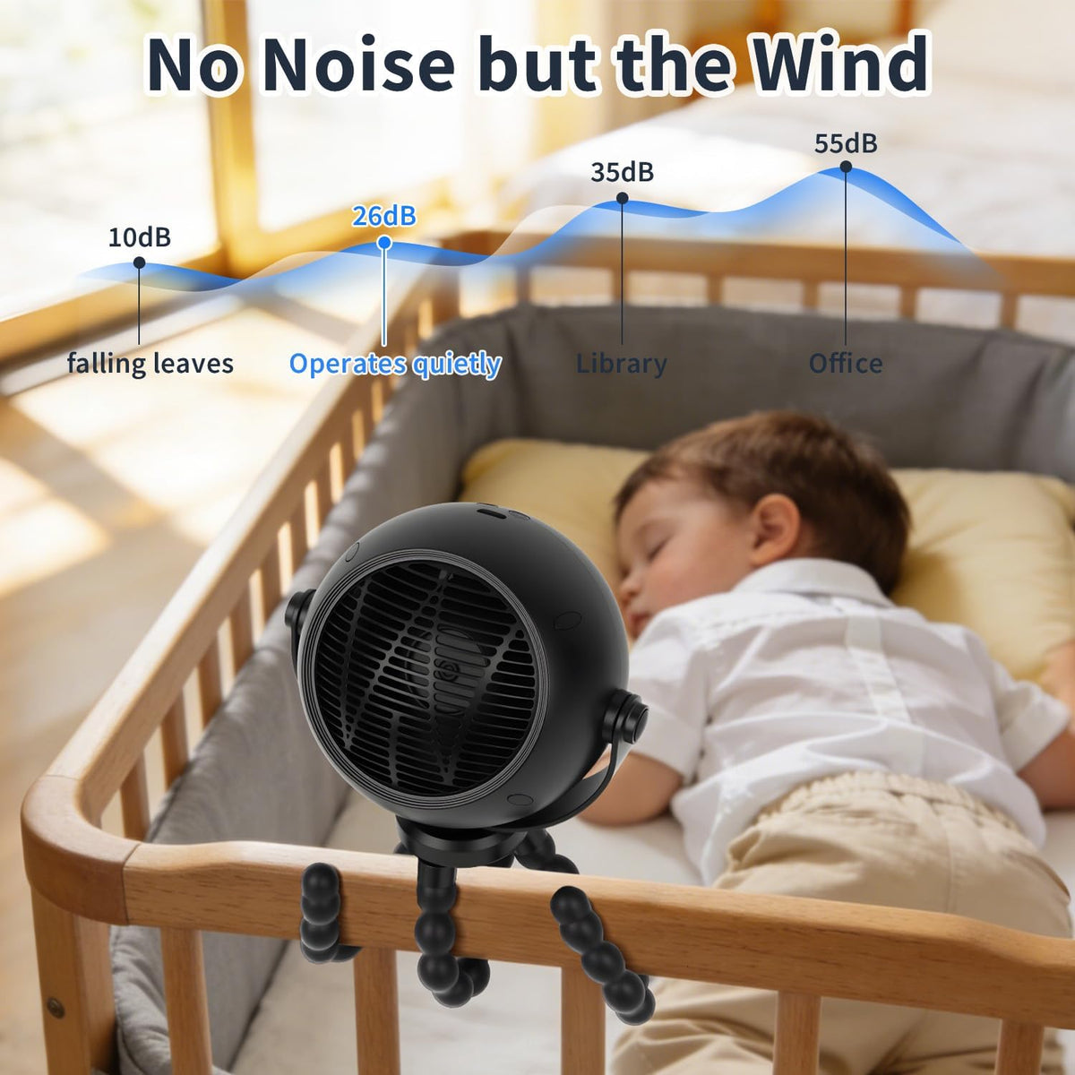 360° Rotatable Stroller Fan with LED Display & Night Light, Octopus Flexible Tripod Portable Fan, Multi-Angle Manual Adjustment 4000mAh Rechargeable Quiet for Camping, Office, Desk, Gym(Black)