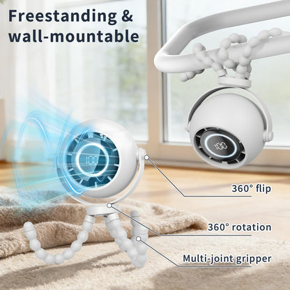 360° Rotatable Stroller Fan with LED Display & Night Light, Octopus Flexible Tripod Portable Fan, Multi-Angle Manual Adjustment 4000mAh Rechargeable Quiet for Camping, Office, Desk, Gym(Black)