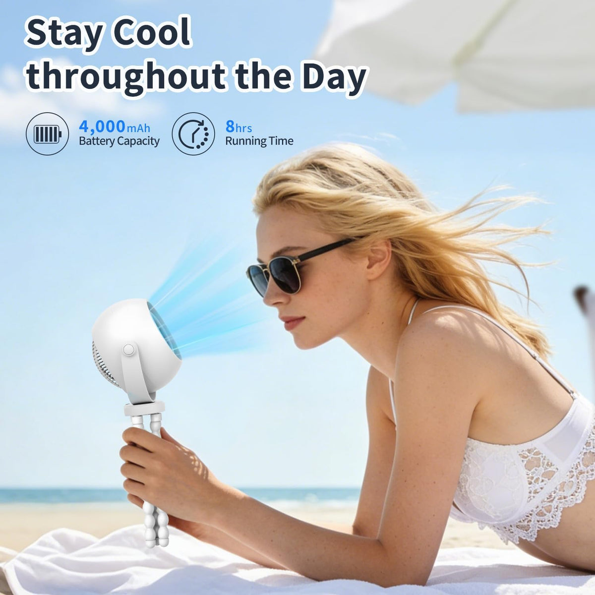 360° Rotatable Stroller Fan with LED Display & Night Light, Octopus Flexible Tripod Portable Fan, Multi-Angle Manual Adjustment 4000mAh Rechargeable Quiet for Camping, Office, Desk, Gym(Black)