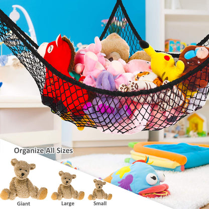 Stuffed Animal Hammock, Jumbo Toy Storage Net 83" Wall Sling Corner Extra Large Kids Children Mesh Toy Net Organizer (Black, 83 Inch)